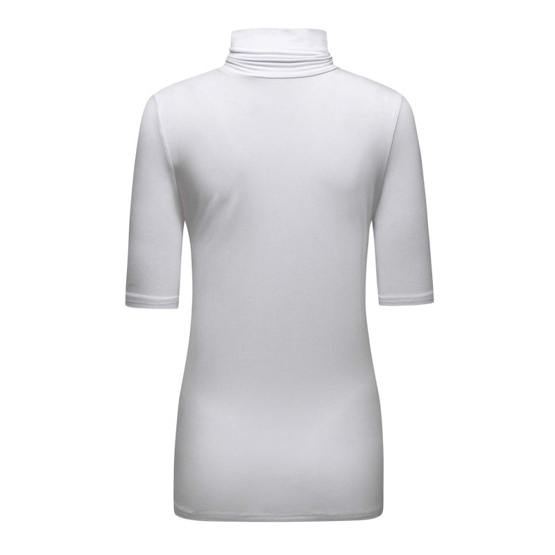 OThread & Co. Women's Half Sleeve Turtleneck T-Shirt Basic Stretch Layer Comfy High Neck Top (Small, White) - Image 4
